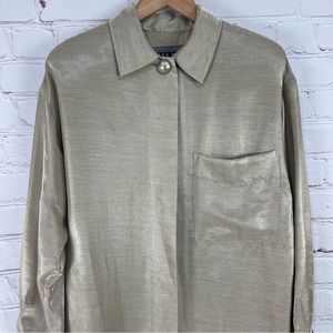 𝅺Ellen Tracy Gray Linen Blend Button Front Relaxed Tunic Size 8